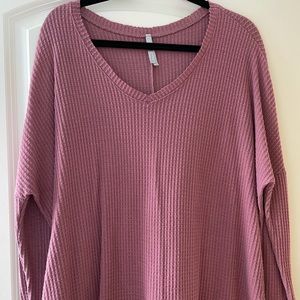 Oversized waffle texture long sleeve t shirt